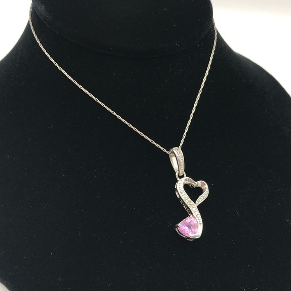 925 LA Silver Heart Necklace with Pink Gemstone - Picture 2 of 11